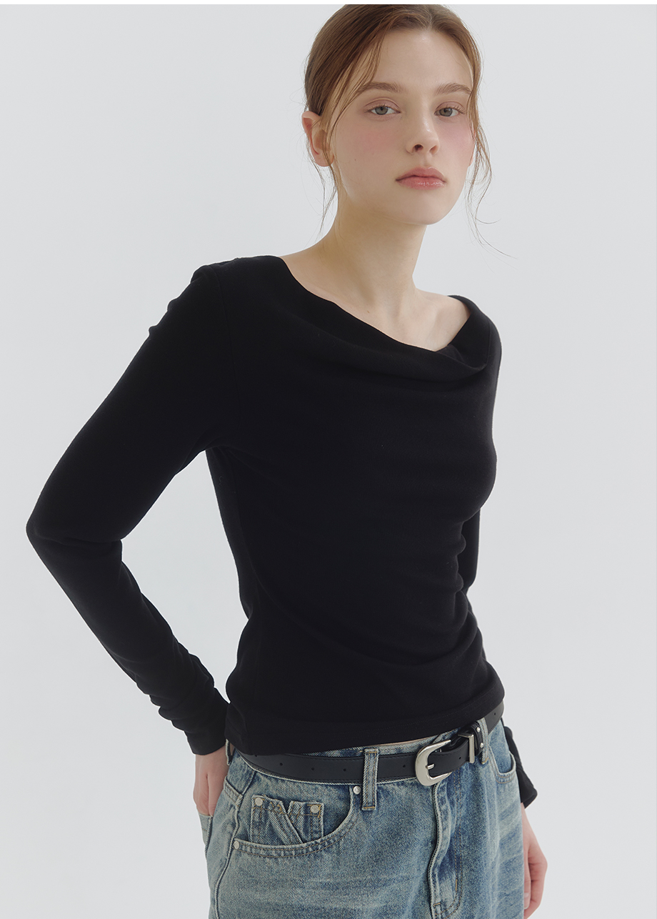 micane Aaliyah Unbalanced Cowl-neck Tee