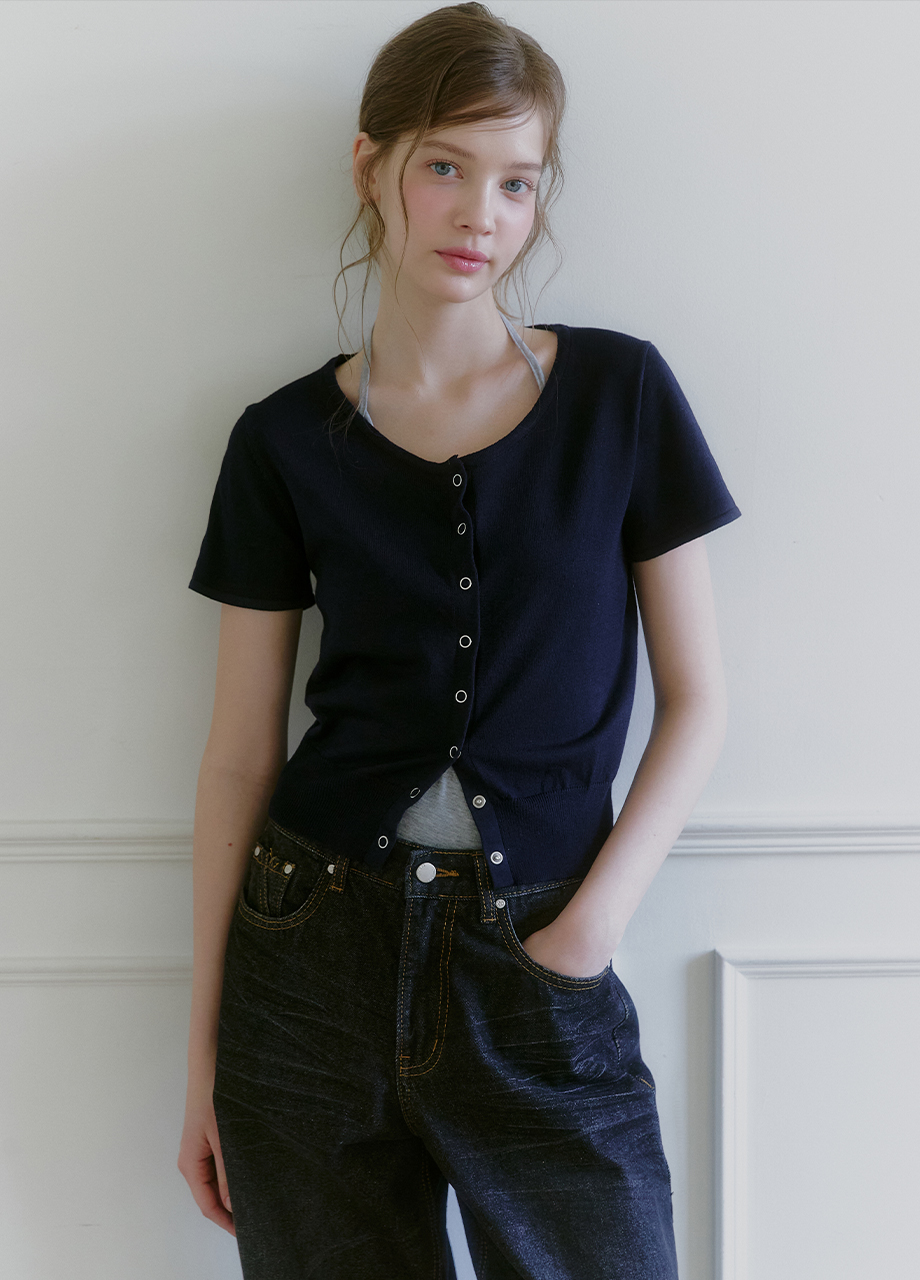 micane Agia Snap-button Short-sleeve Cardigan
